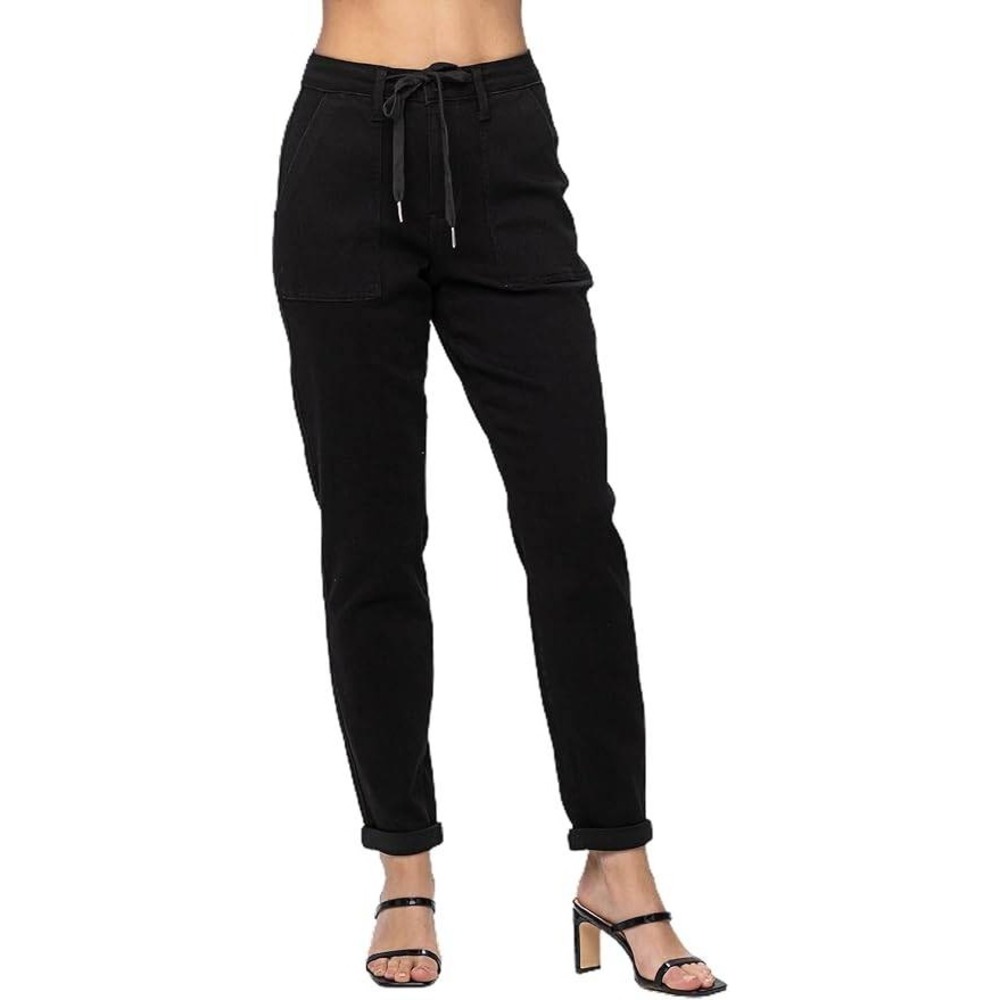 Judy Blue Los Angeles Women's Black Denim‎ Jogger Pants Drawstring Size 15/32